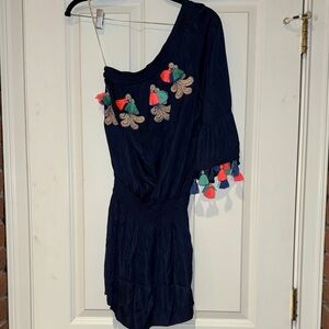 Lilly Pulitzer Navy One Shoulder Dress with Colorful Tassels